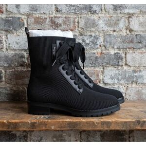 Kate Spade NY Merigue Black Knit Combat Boots Womens Size 6 Lace Up